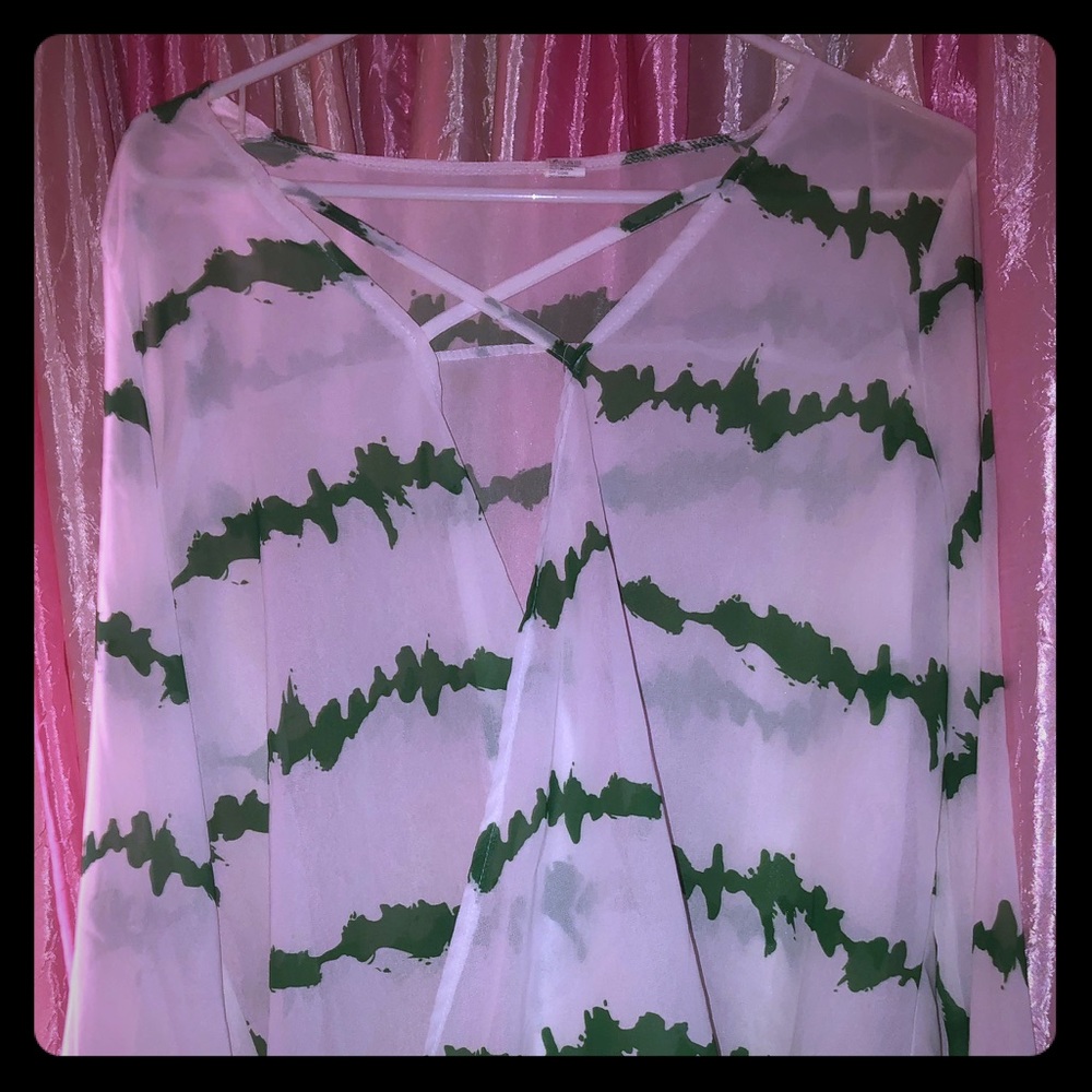 Rayon. Cutest white & green over shirt.